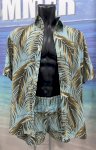 Костюм мужской (рубашка+шорты) Листья пальмы голубой